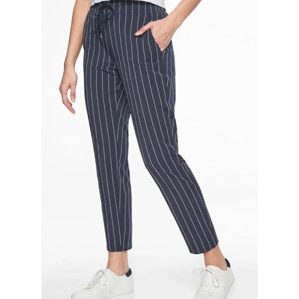 Athleta Womens Stripe Midtown Ankle Pant Size 8 Navy Athleisure Sporty